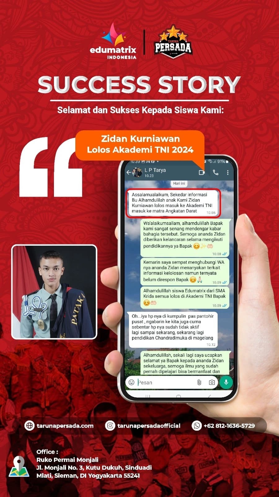 Lolos Akademi TNI Zidan Kurniawan