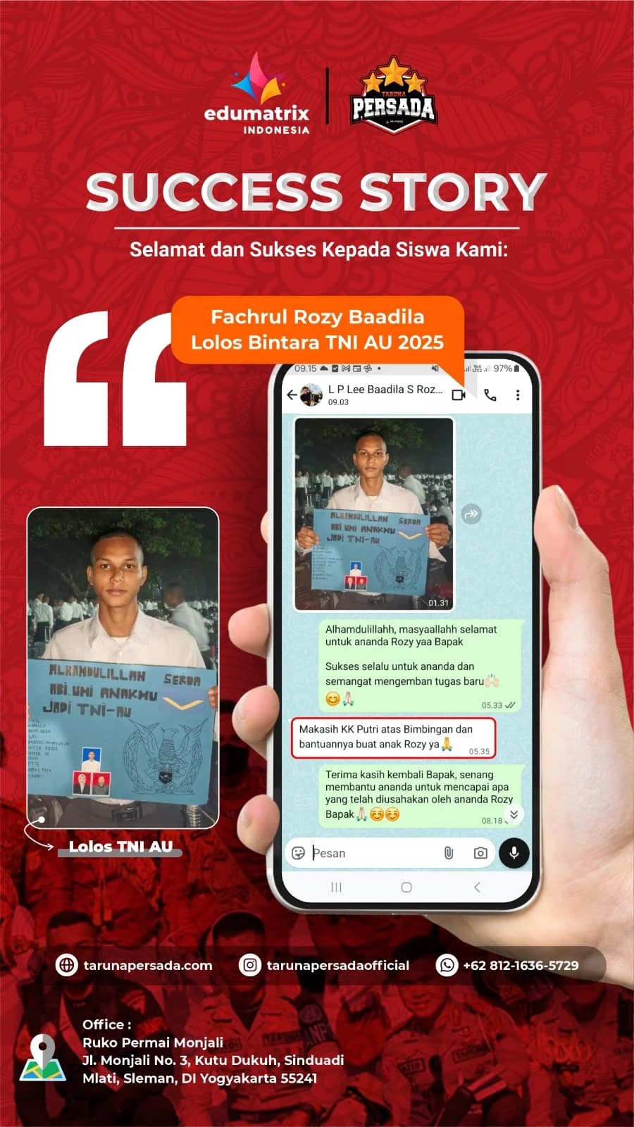 Lolos Bintara TNI AU 2025 Fachrul Rozy Baadila